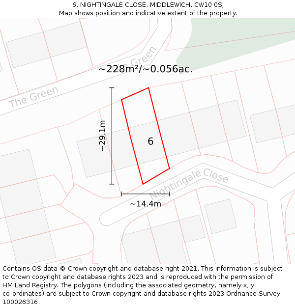 6, NIGHTINGALE CLOSE, MIDDLEWICH, CW10 0SJ: Plot and title map