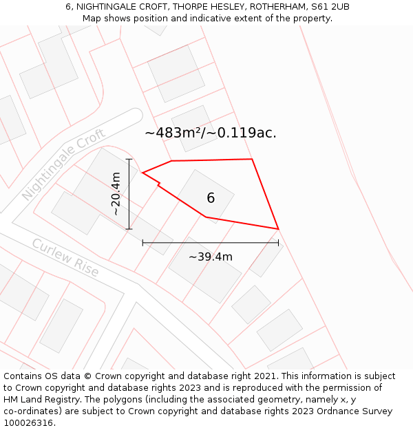 6, NIGHTINGALE CROFT, THORPE HESLEY, ROTHERHAM, S61 2UB: Plot and title map