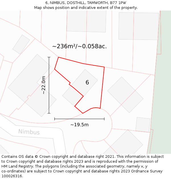 6, NIMBUS, DOSTHILL, TAMWORTH, B77 1PW: Plot and title map