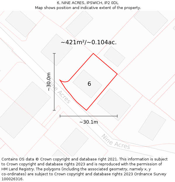 6, NINE ACRES, IPSWICH, IP2 0DL: Plot and title map