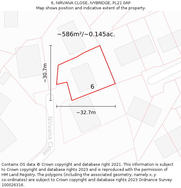 6, NIRVANA CLOSE, IVYBRIDGE, PL21 0AP: Plot and title map