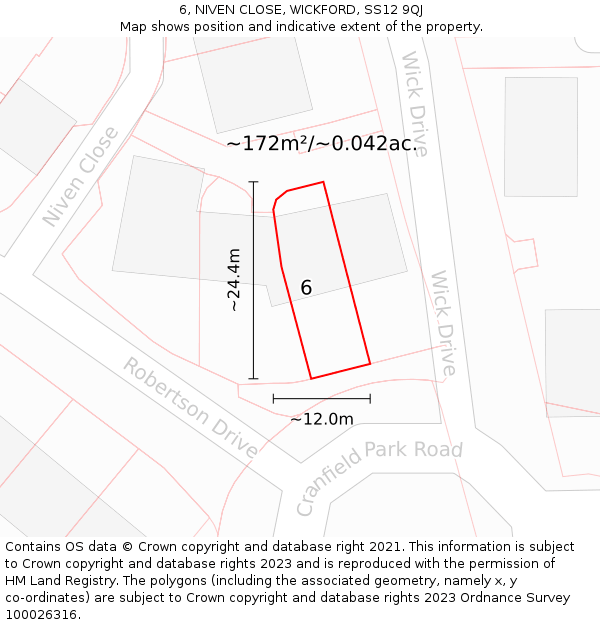 6, NIVEN CLOSE, WICKFORD, SS12 9QJ: Plot and title map