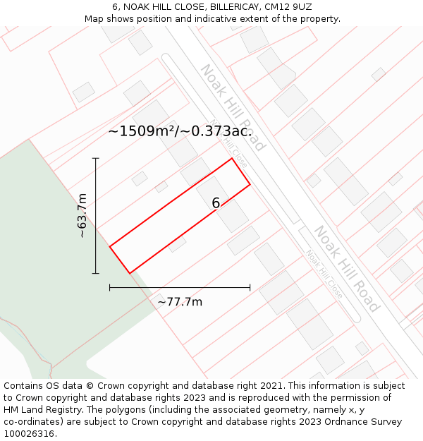 6, NOAK HILL CLOSE, BILLERICAY, CM12 9UZ: Plot and title map