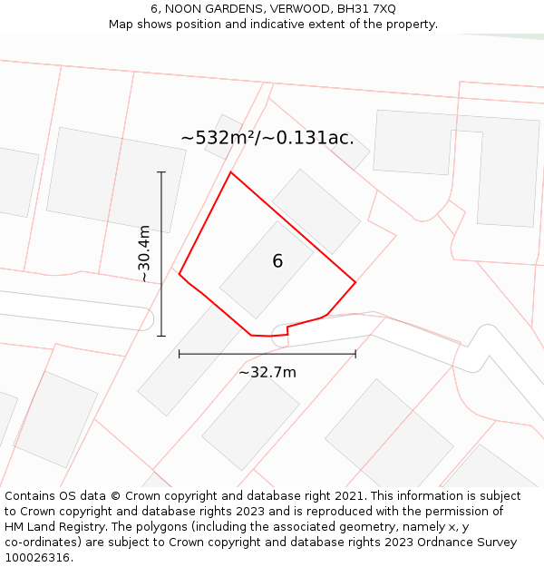 6, NOON GARDENS, VERWOOD, BH31 7XQ: Plot and title map