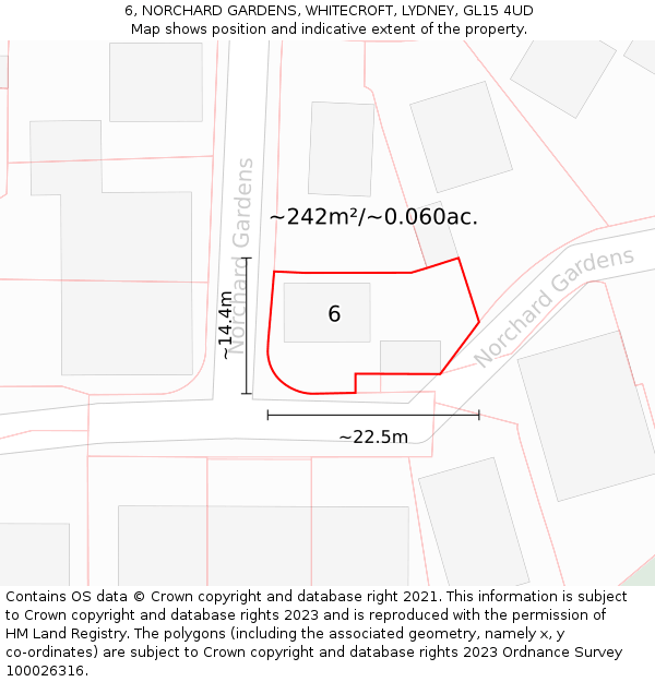 6, NORCHARD GARDENS, WHITECROFT, LYDNEY, GL15 4UD: Plot and title map