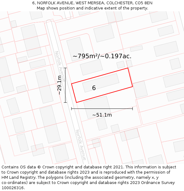 6, NORFOLK AVENUE, WEST MERSEA, COLCHESTER, CO5 8EN: Plot and title map
