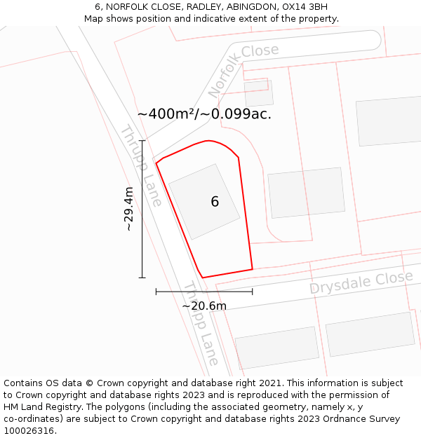 6, NORFOLK CLOSE, RADLEY, ABINGDON, OX14 3BH: Plot and title map