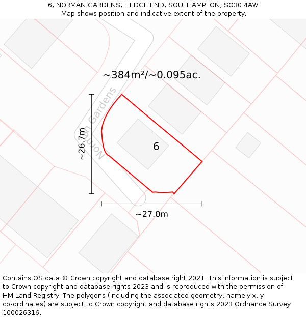 6, NORMAN GARDENS, HEDGE END, SOUTHAMPTON, SO30 4AW: Plot and title map