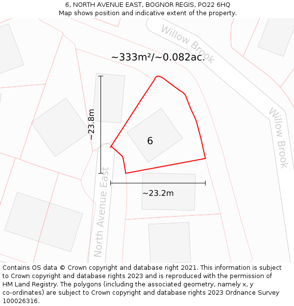 6, NORTH AVENUE EAST, BOGNOR REGIS, PO22 6HQ: Plot and title map