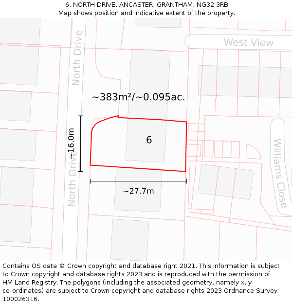 6, NORTH DRIVE, ANCASTER, GRANTHAM, NG32 3RB: Plot and title map