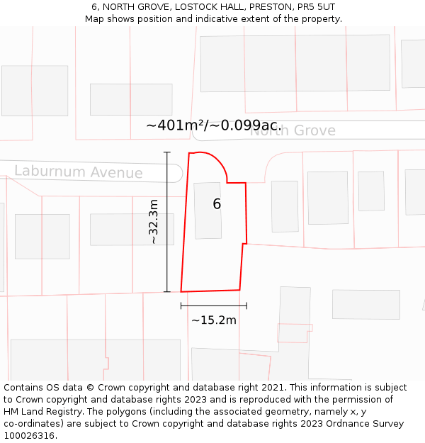6, NORTH GROVE, LOSTOCK HALL, PRESTON, PR5 5UT: Plot and title map