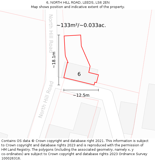 6, NORTH HILL ROAD, LEEDS, LS6 2EN: Plot and title map