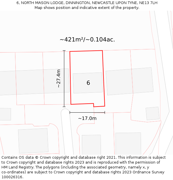 6, NORTH MASON LODGE, DINNINGTON, NEWCASTLE UPON TYNE, NE13 7LH: Plot and title map