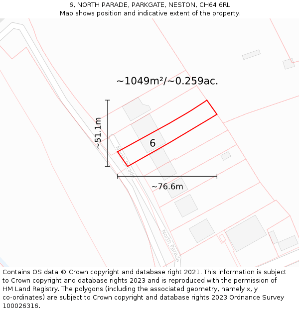 6, NORTH PARADE, PARKGATE, NESTON, CH64 6RL: Plot and title map