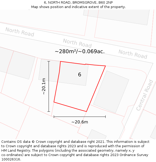 6, NORTH ROAD, BROMSGROVE, B60 2NP: Plot and title map