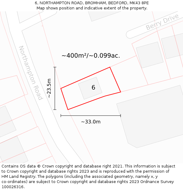 6, NORTHAMPTON ROAD, BROMHAM, BEDFORD, MK43 8PE: Plot and title map