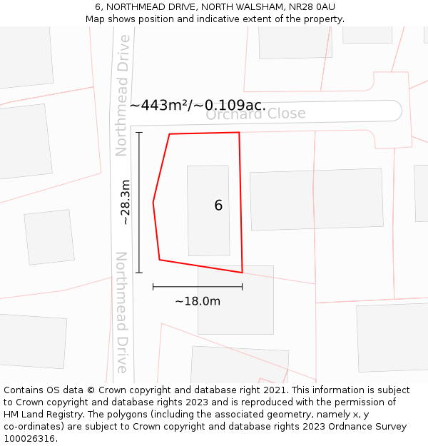 6, NORTHMEAD DRIVE, NORTH WALSHAM, NR28 0AU: Plot and title map