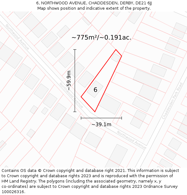 6, NORTHWOOD AVENUE, CHADDESDEN, DERBY, DE21 6JJ: Plot and title map