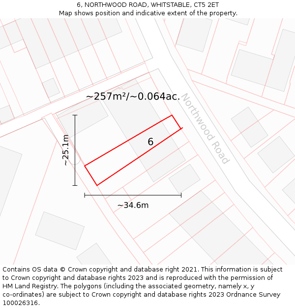6, NORTHWOOD ROAD, WHITSTABLE, CT5 2ET: Plot and title map