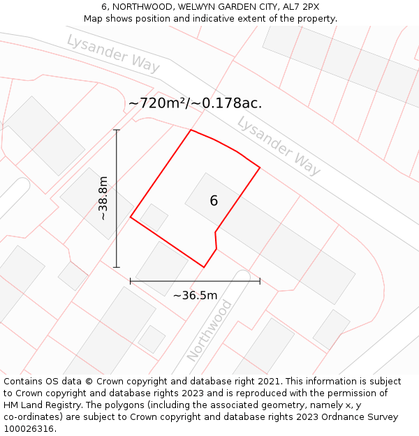6, NORTHWOOD, WELWYN GARDEN CITY, AL7 2PX: Plot and title map