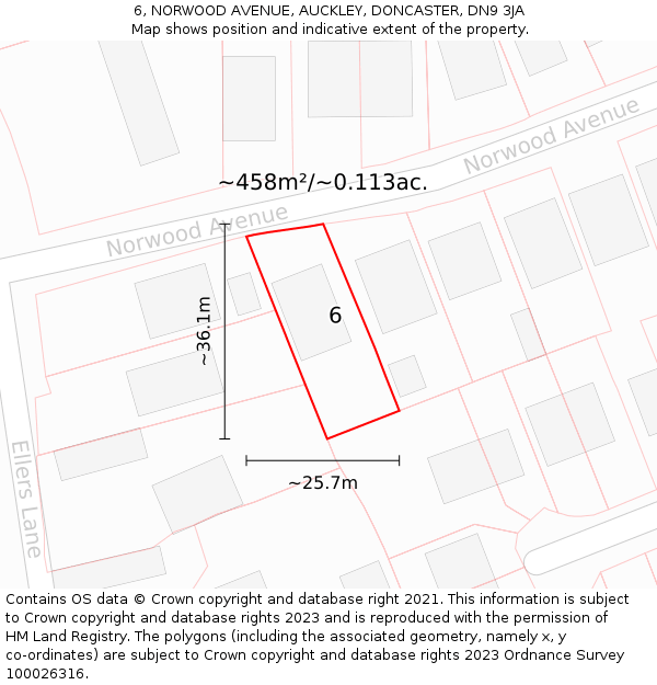 6, NORWOOD AVENUE, AUCKLEY, DONCASTER, DN9 3JA: Plot and title map