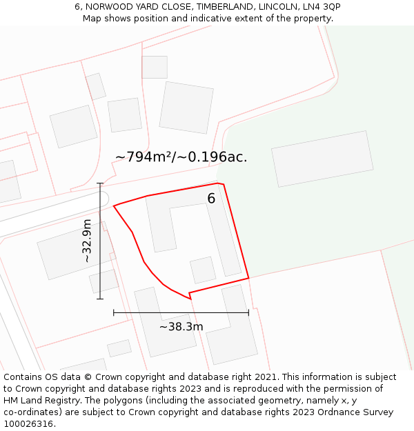 6, NORWOOD YARD CLOSE, TIMBERLAND, LINCOLN, LN4 3QP: Plot and title map