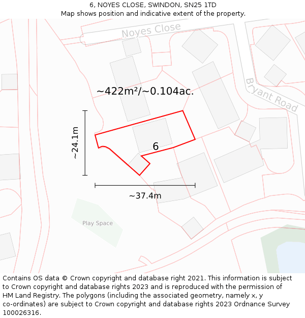 6, NOYES CLOSE, SWINDON, SN25 1TD: Plot and title map