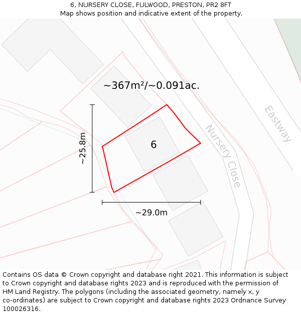 6, NURSERY CLOSE, FULWOOD, PRESTON, PR2 8FT: Plot and title map