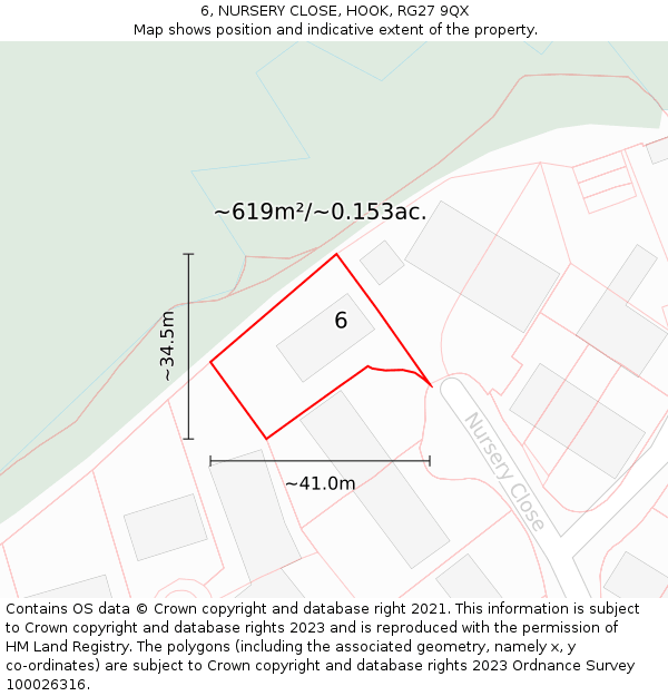 6, NURSERY CLOSE, HOOK, RG27 9QX: Plot and title map