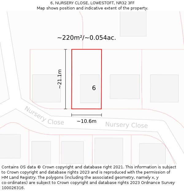 6, NURSERY CLOSE, LOWESTOFT, NR32 3FF: Plot and title map