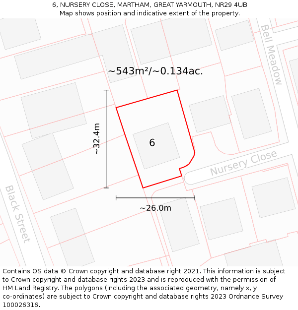 6, NURSERY CLOSE, MARTHAM, GREAT YARMOUTH, NR29 4UB: Plot and title map