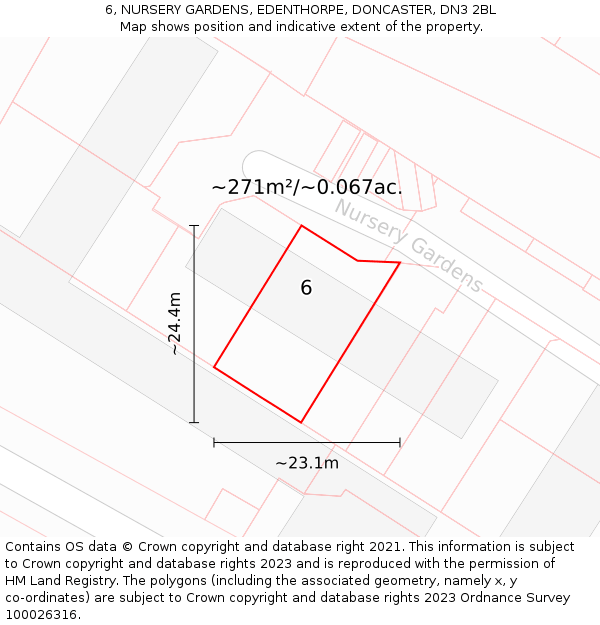 6, NURSERY GARDENS, EDENTHORPE, DONCASTER, DN3 2BL: Plot and title map