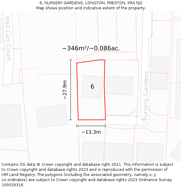 6, NURSERY GARDENS, LONGTON, PRESTON, PR4 5JG: Plot and title map