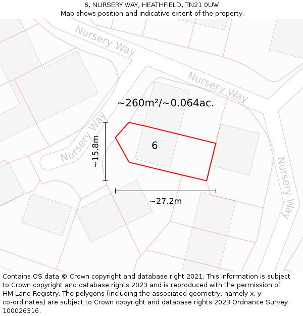 6, NURSERY WAY, HEATHFIELD, TN21 0UW: Plot and title map
