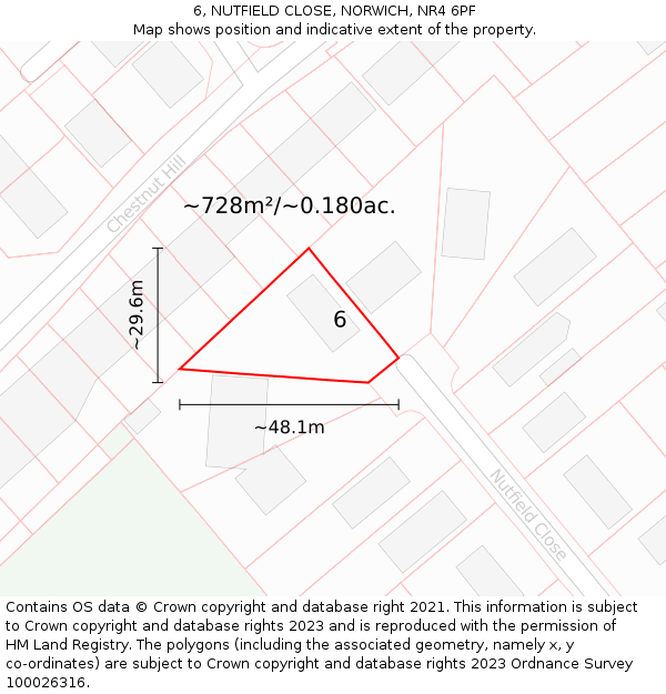 6, NUTFIELD CLOSE, NORWICH, NR4 6PF: Plot and title map
