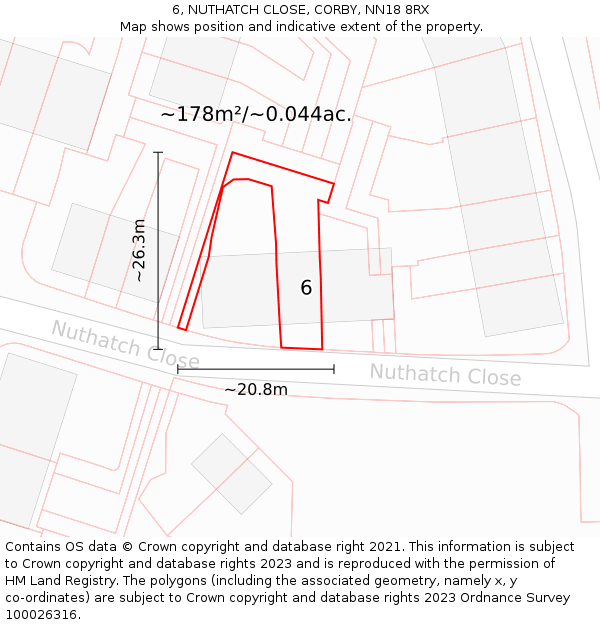6, NUTHATCH CLOSE, CORBY, NN18 8RX: Plot and title map