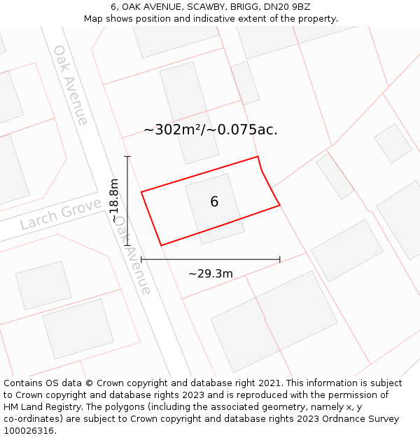 6, OAK AVENUE, SCAWBY, BRIGG, DN20 9BZ: Plot and title map
