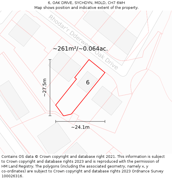 6, OAK DRIVE, SYCHDYN, MOLD, CH7 6WH: Plot and title map