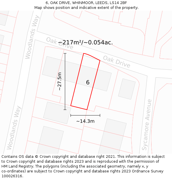 6, OAK DRIVE, WHINMOOR, LEEDS, LS14 2BF: Plot and title map