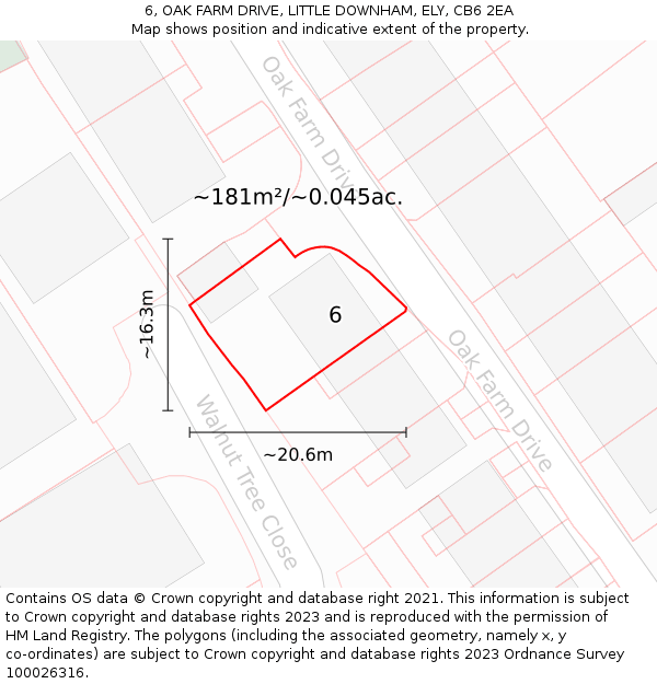 6, OAK FARM DRIVE, LITTLE DOWNHAM, ELY, CB6 2EA: Plot and title map