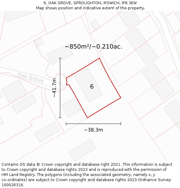 6, OAK GROVE, SPROUGHTON, IPSWICH, IP8 3EW: Plot and title map