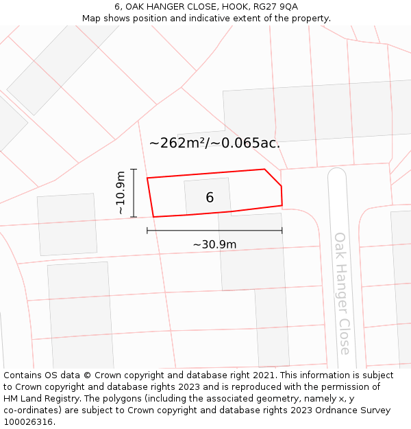 6, OAK HANGER CLOSE, HOOK, RG27 9QA: Plot and title map
