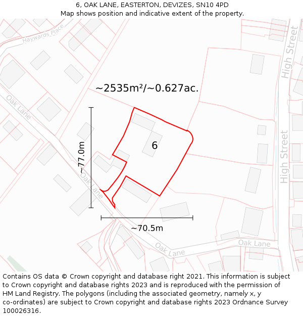 6, OAK LANE, EASTERTON, DEVIZES, SN10 4PD: Plot and title map