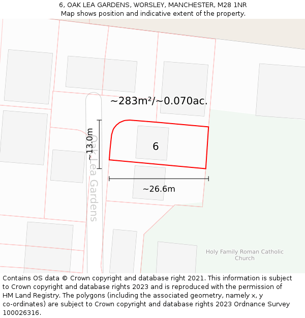 6, OAK LEA GARDENS, WORSLEY, MANCHESTER, M28 1NR: Plot and title map