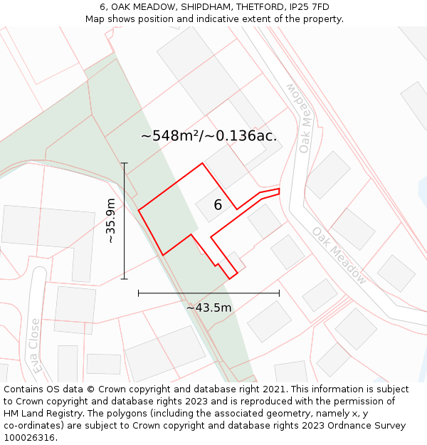 6, OAK MEADOW, SHIPDHAM, THETFORD, IP25 7FD: Plot and title map