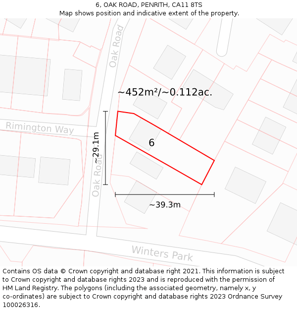 6, OAK ROAD, PENRITH, CA11 8TS: Plot and title map