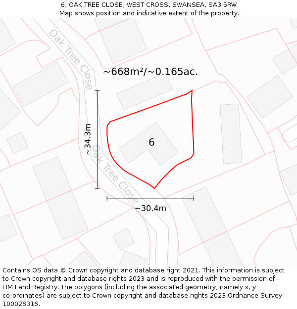 6, OAK TREE CLOSE, WEST CROSS, SWANSEA, SA3 5RW: Plot and title map