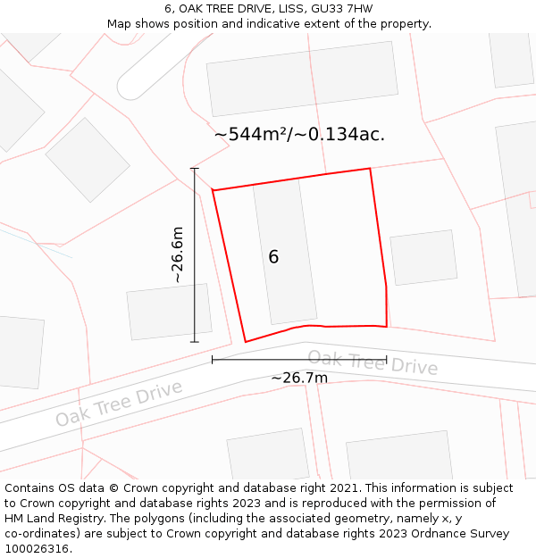 6, OAK TREE DRIVE, LISS, GU33 7HW: Plot and title map