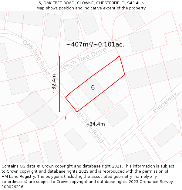 6, OAK TREE ROAD, CLOWNE, CHESTERFIELD, S43 4UN: Plot and title map