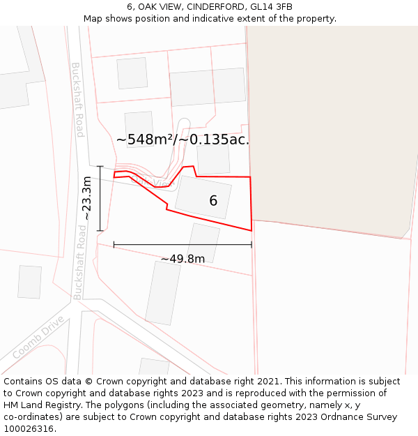 6, OAK VIEW, CINDERFORD, GL14 3FB: Plot and title map